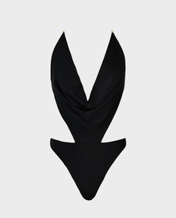 Czarny strój kąpielowy z ozdobnym dekoltem - Image #1