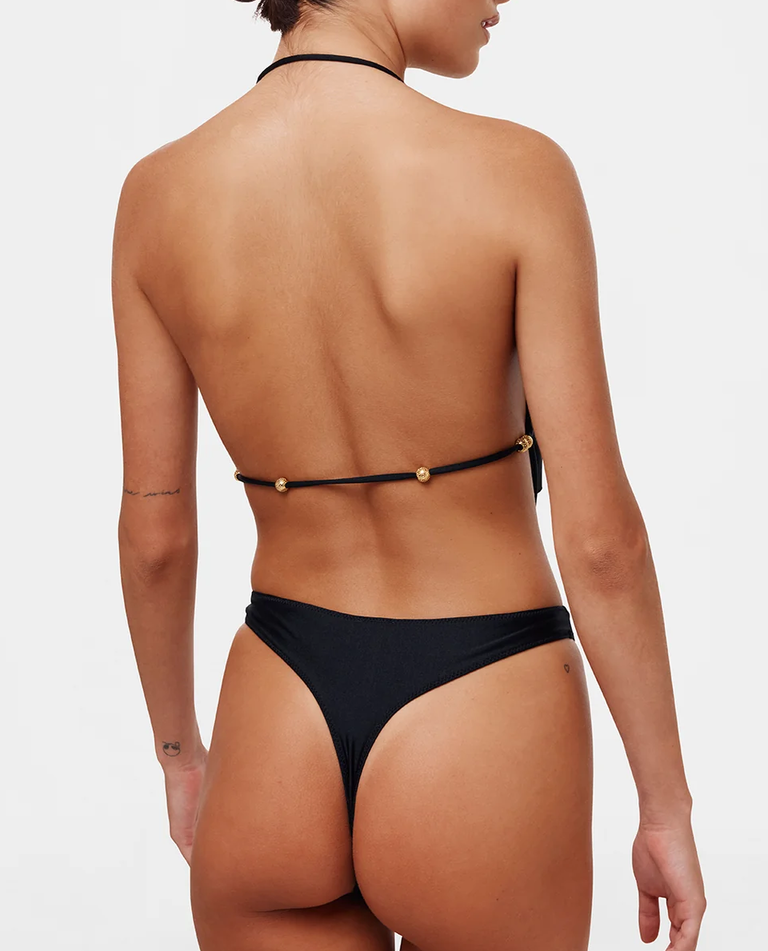 Czarny strój kąpielowy z ozdobnym dekoltem - Image #2