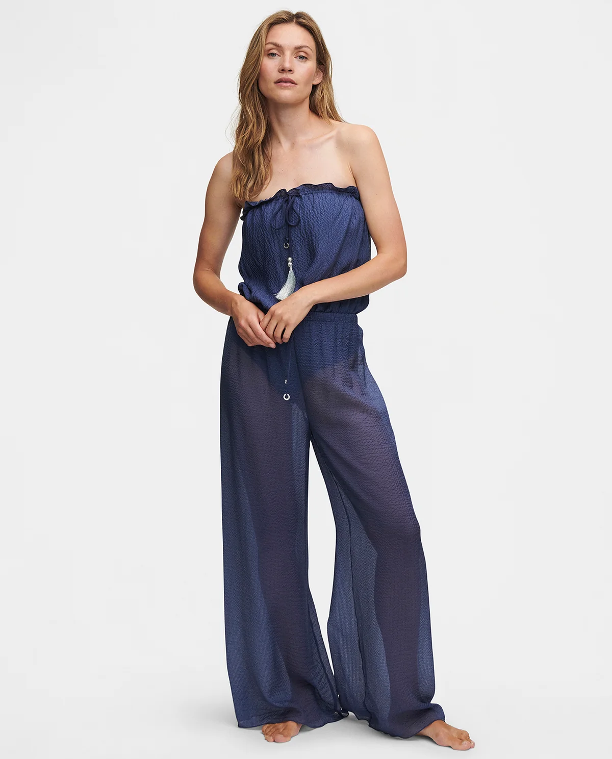 Granatowy strój kąpielowy z jedwabną górą - Image #3