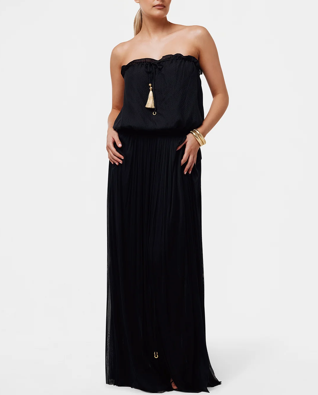 Czarny strój kąpielowy z jedwabną górą - Image #2