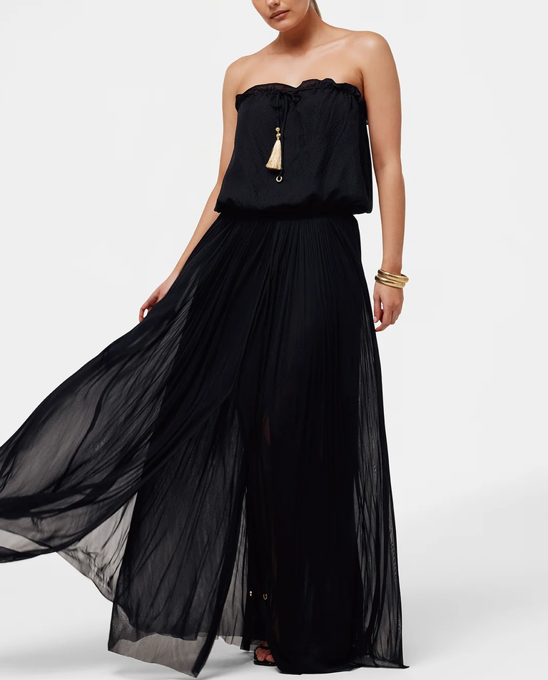 Czarny strój kąpielowy z jedwabną górą