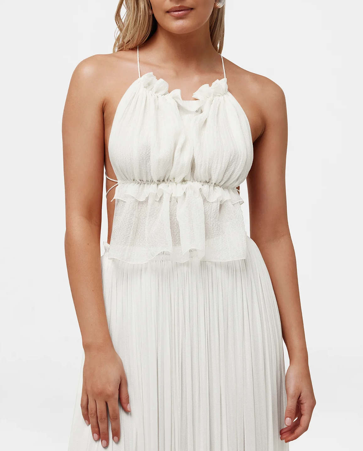 Biały jedwabny top z falbanką - Image #0