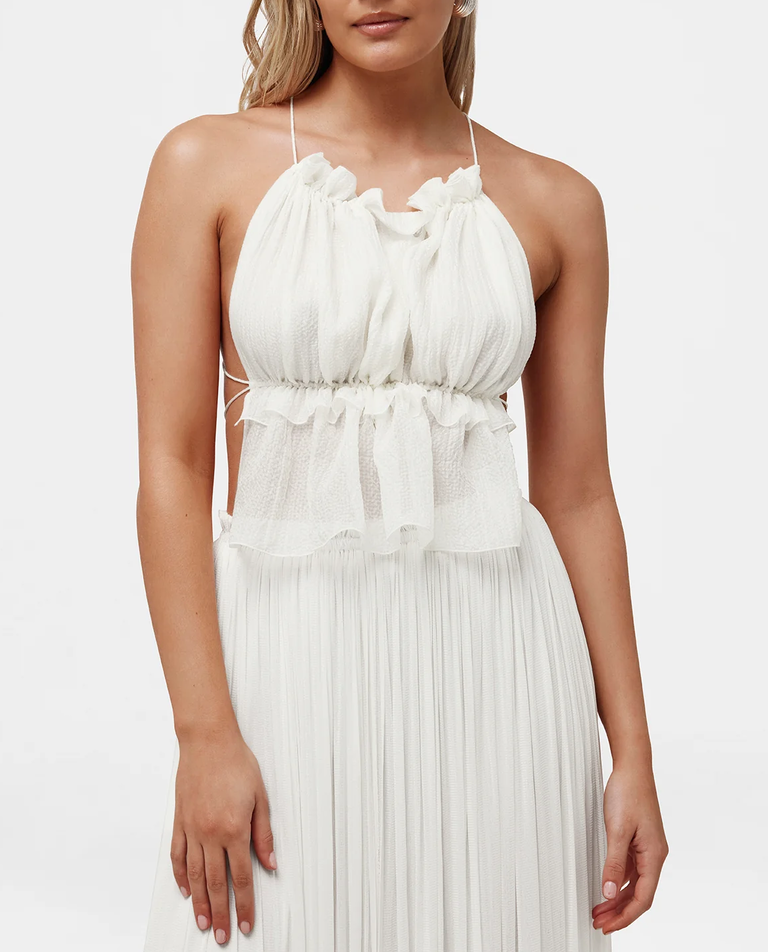 Biały jedwabny top z falbanką