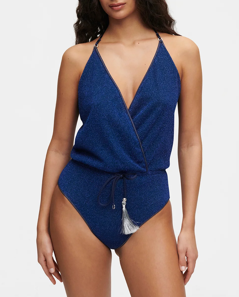 Granatowy strój kąpielowy z błyszczącym efektem
