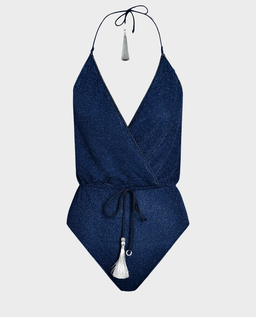 Granatowy strój kąpielowy z błyszczącym efektem - Image #2