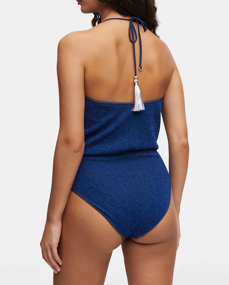 Granatowy strój kąpielowy z błyszczącym efektem