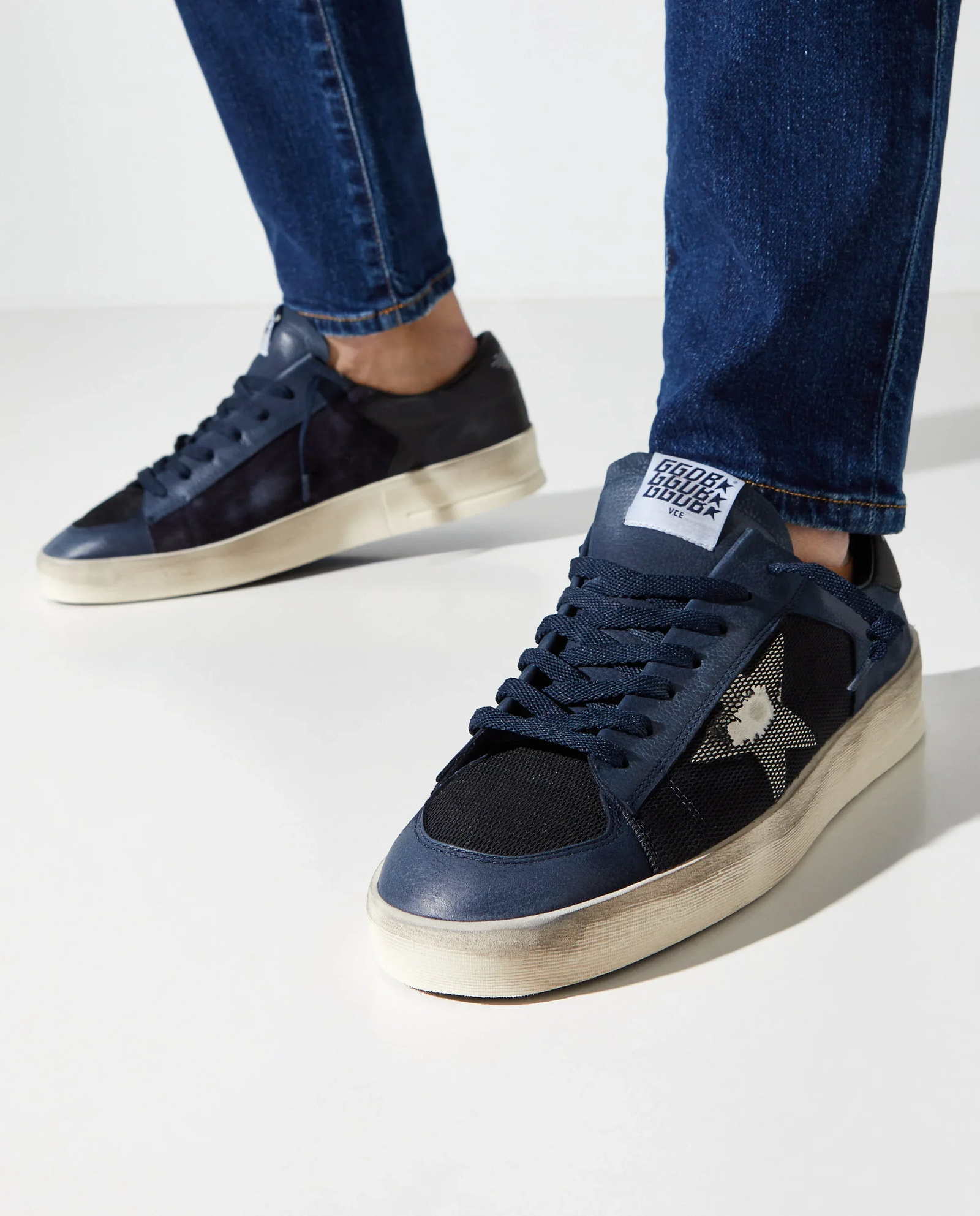 Granatowe sneakersy Stardan ze srebrną gwiazdą - Image #1