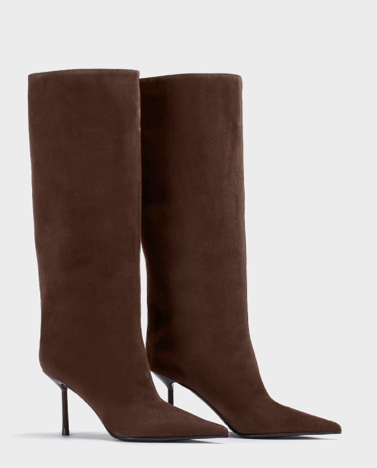 Ciemnobrązowe zamszowe kozaki Bella 80 - Image #2