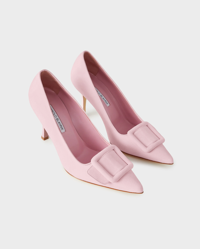 Jasnoróżowe zamszowe szpilki Maysale 90