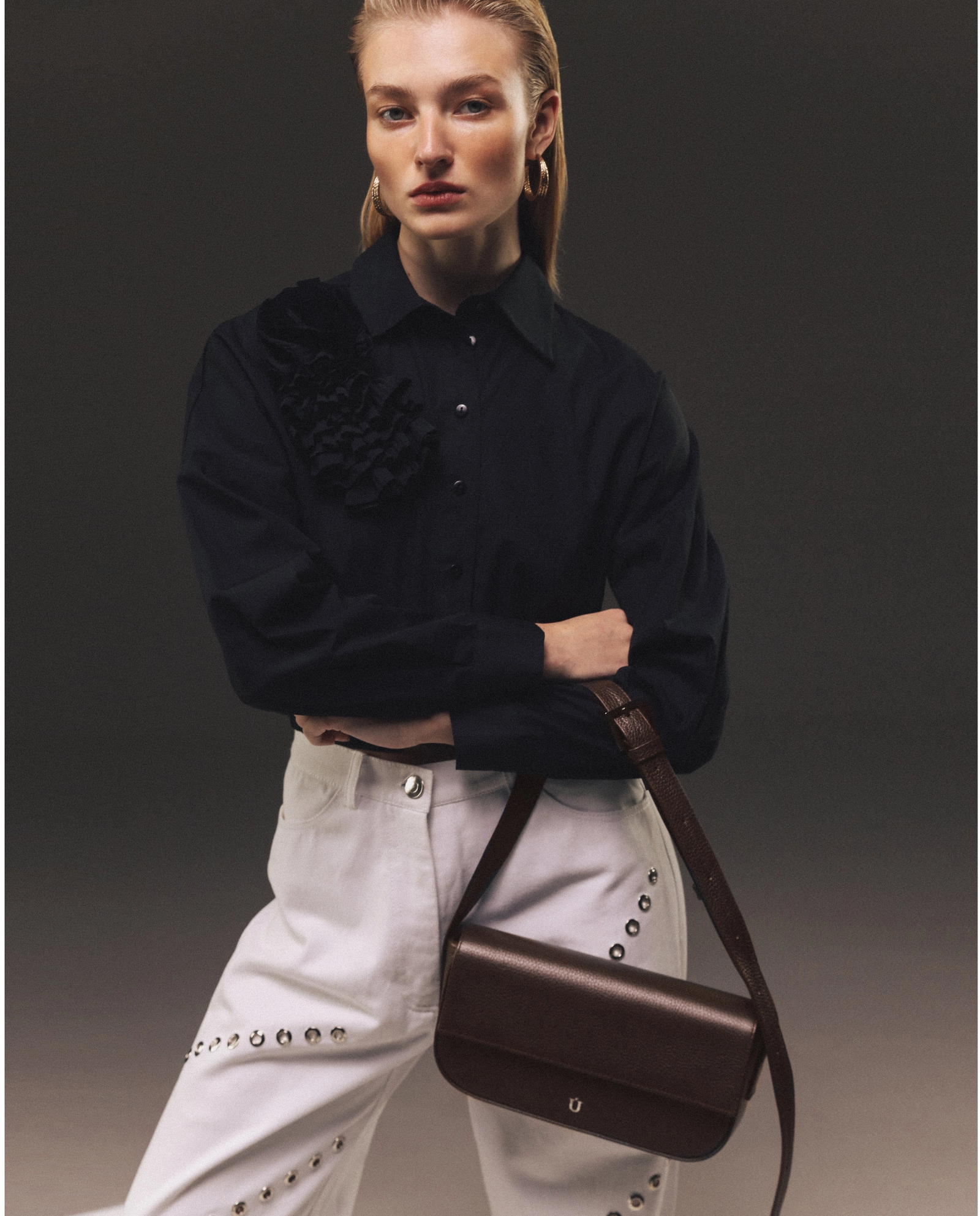 Brązowa torebka na ramię Baguette - Image #1