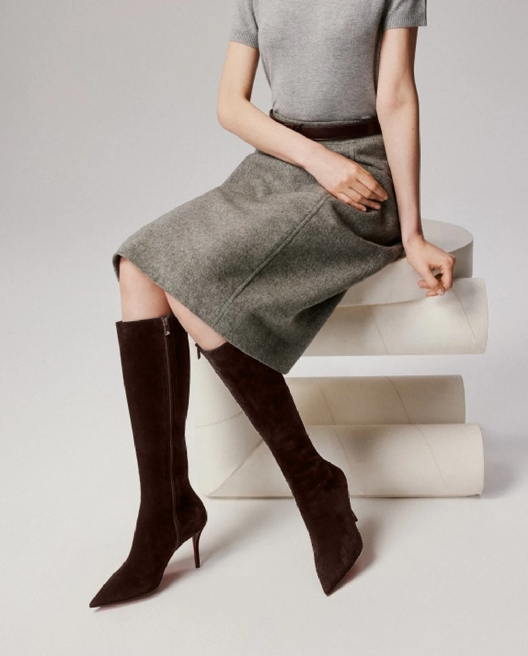 Brązowe kozaki na szpilce Miss Z 80