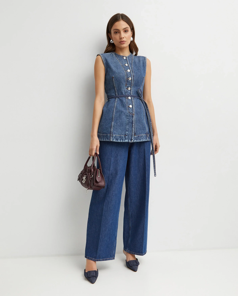 Jeansowa ciemnoniebieska bluzka - Image #1