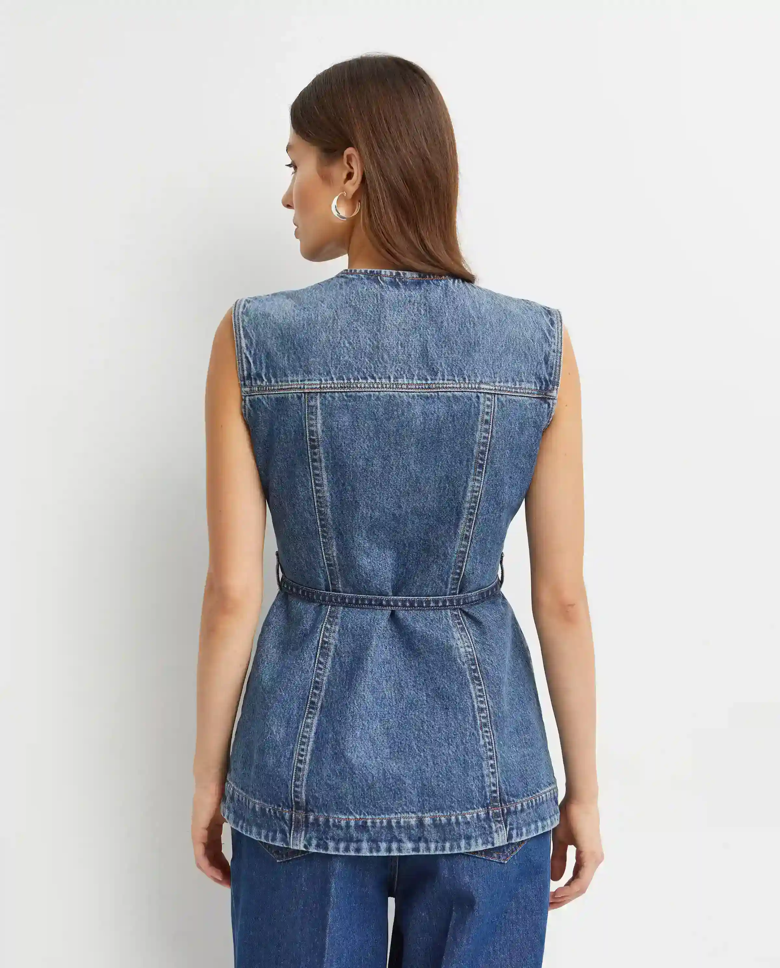 Jeansowa ciemnoniebieska bluzka - Image #2