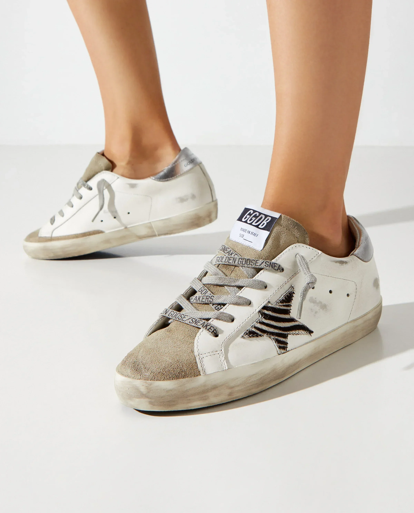 Skórzane sneakersy Super Star z gwiazdą w zebrę - Image #1