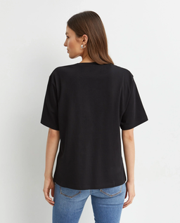 Czarny bawełniany t-shirt z nadrukiem - Image #3