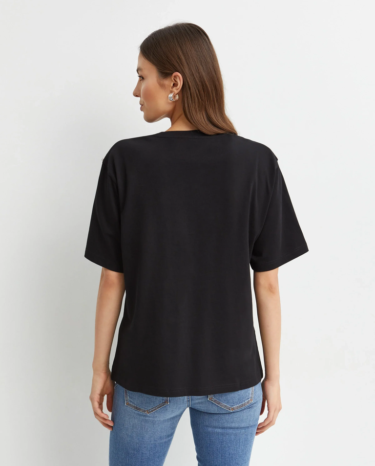 Czarny bawełniany t-shirt z nadrukiem - Image #3
