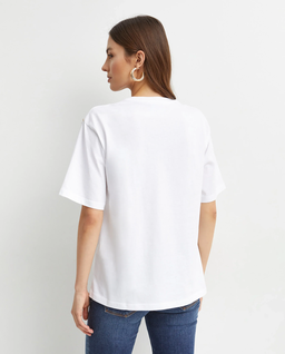 Biały bawełniany t-shirt z nadrukiem - Image #3