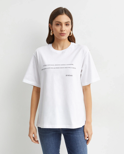 Biały bawełniany t-shirt z nadrukiem - Image #0