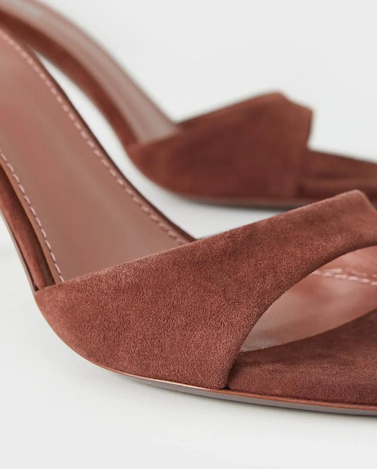 Brązowe klapki na szpilce Lidia 70 - Image #3