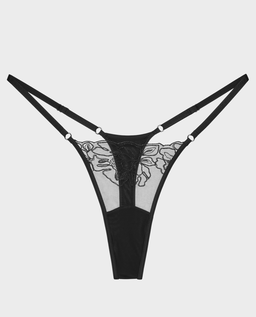 Czarne stringi z haftem Rose - Image #0