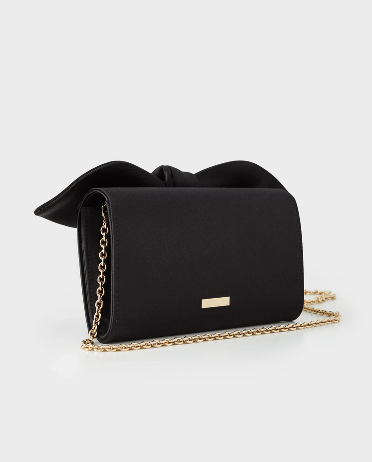 Czarna satynowa kopertówka Bow Tie Mini