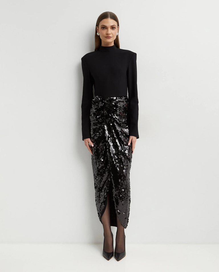 Czarna sukienka midi z cekinami - Image #2