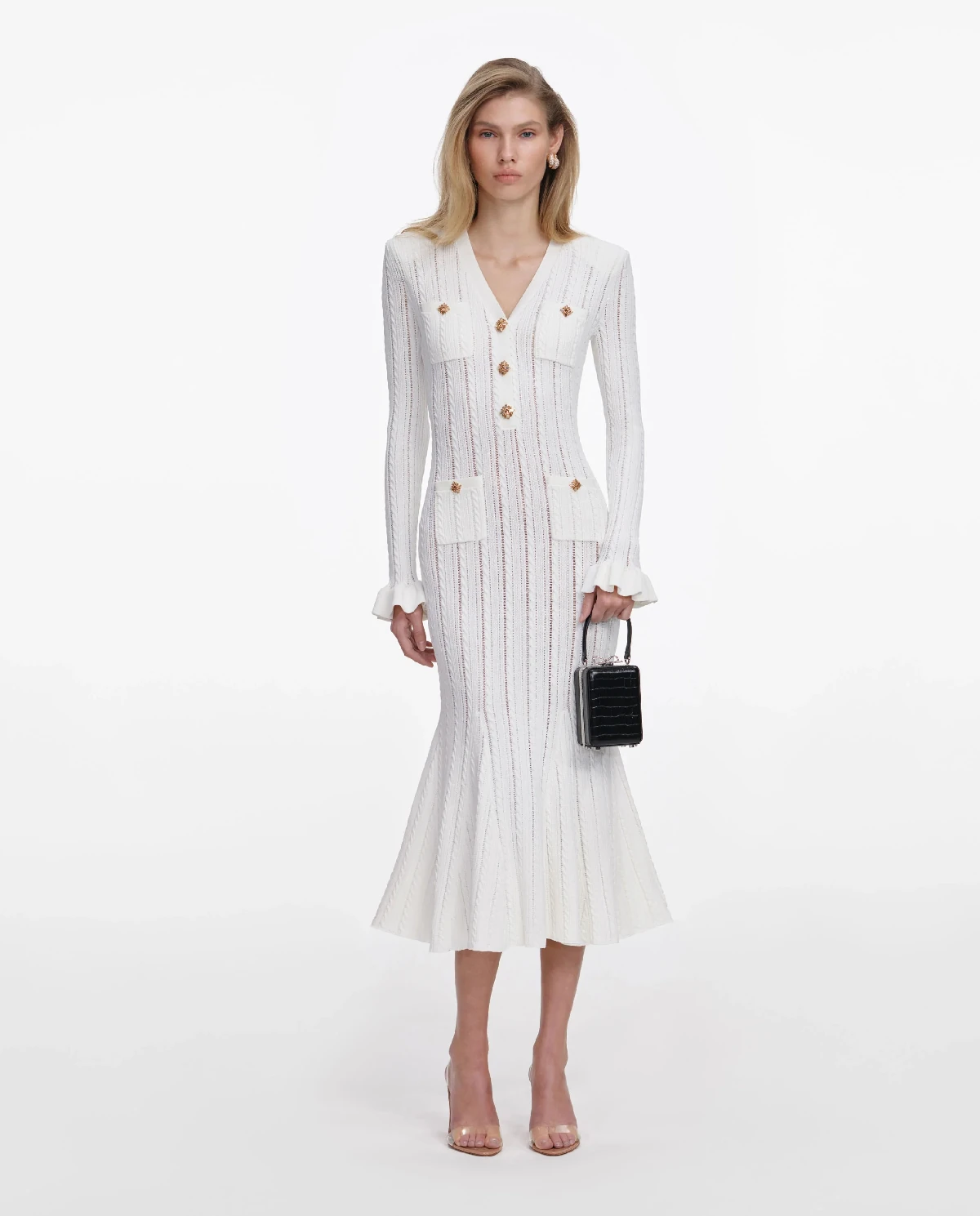 Biała dzianinowa sukienka midi - Image #0