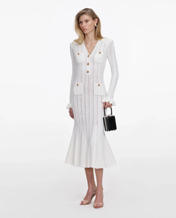 Biała dzianinowa sukienka midi - Image #1