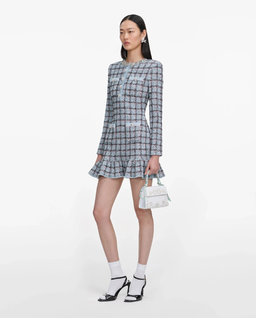 Niebieska dzianinowa sukienka mini w kratkę - Image #1