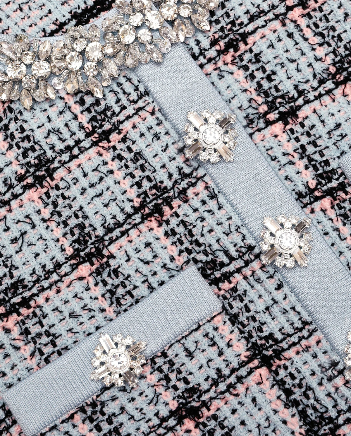 Niebieska dzianinowa sukienka mini w kratkę - Image #4