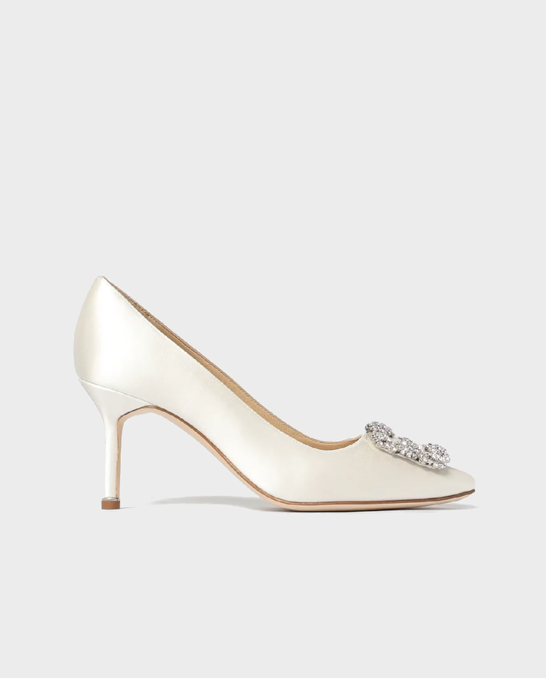 Kremowe satynowe szpilki Hangisi 70