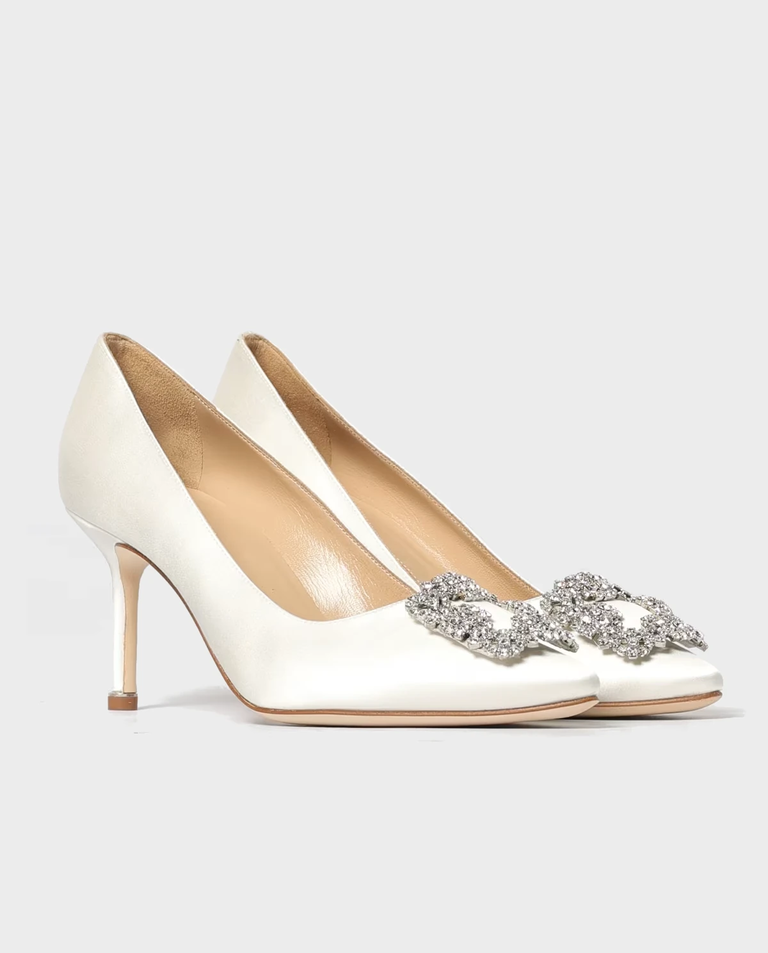 Kremowe satynowe szpilki Hangisi 70