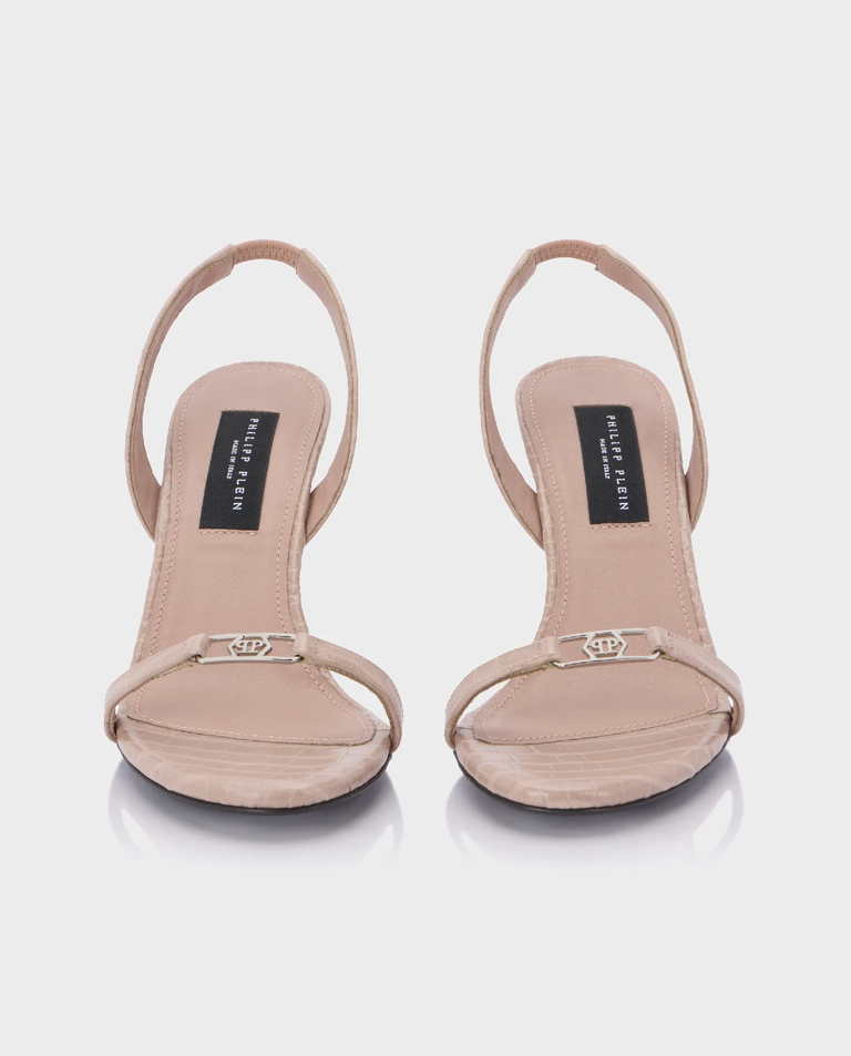 Beżowe sandały na szpilce Hexagon 90 - Image #4