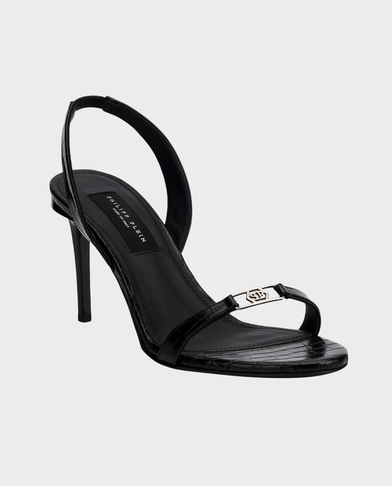 Czarne sandały na szpilce Hexagon 90