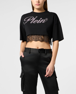 Czarny crop top z koronką - Image #0