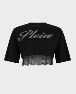 Czarny crop top z koronką - Image #1