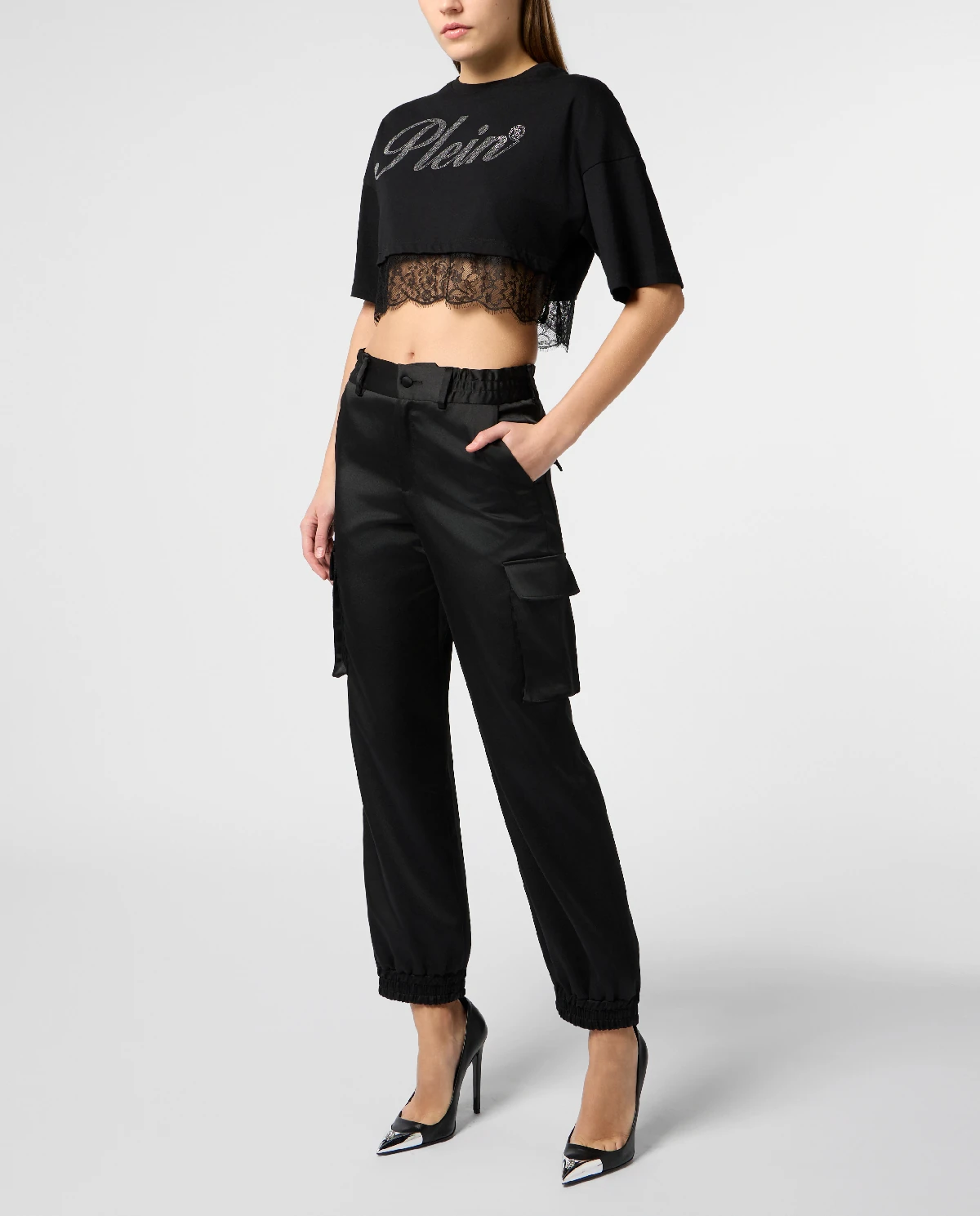 Czarny crop top z koronką - Image #2