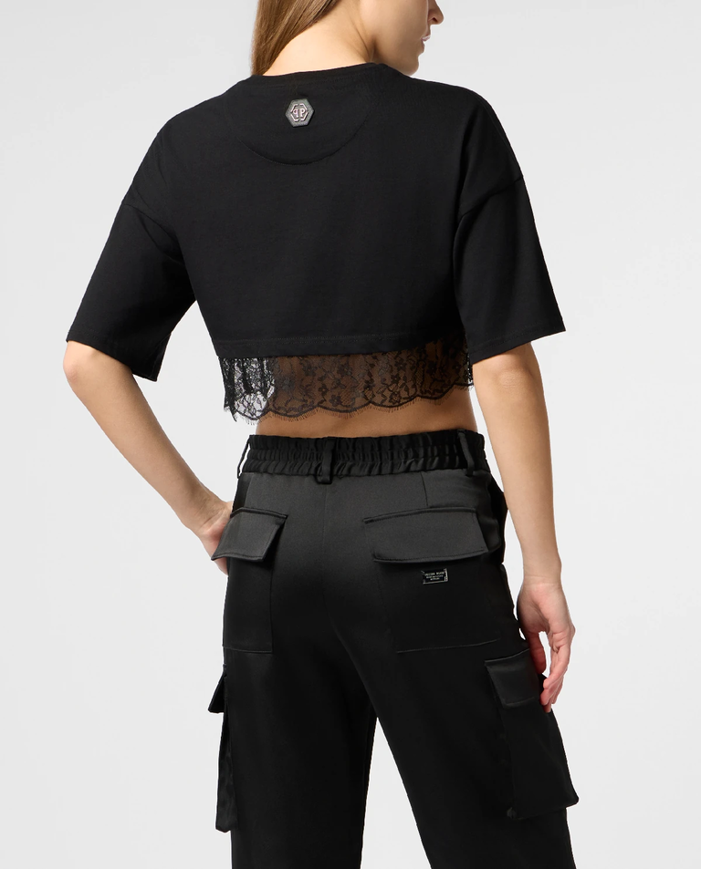 Czarny crop top z koronką - Image #3