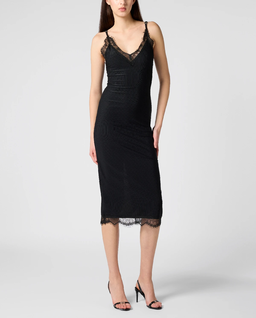 Czarna sukienka midi z koronką - Image #0