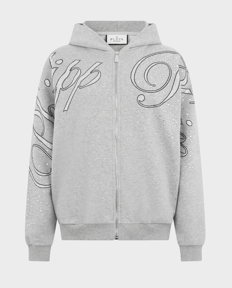 Szara bluza z kapturem Spray Strass