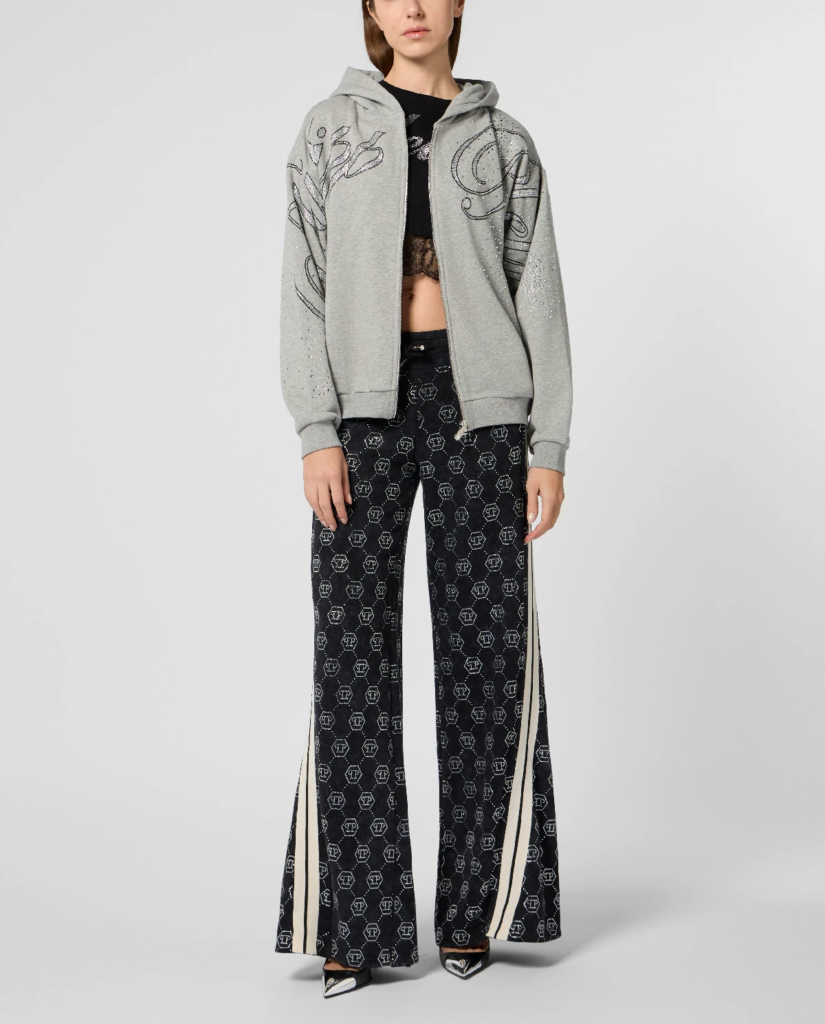 Szara bluza z kapturem Spray Strass - Image #2