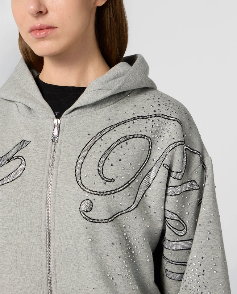 Szara bluza z kapturem Spray Strass - Image #4