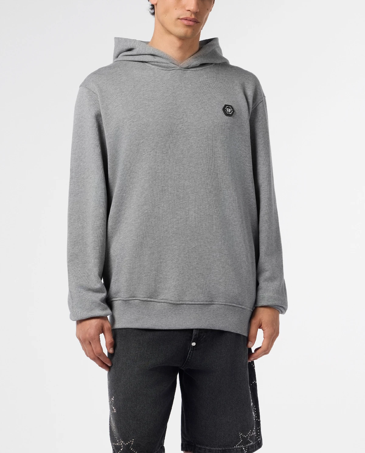 Szara polarowa bluza z kapturem - Image #0