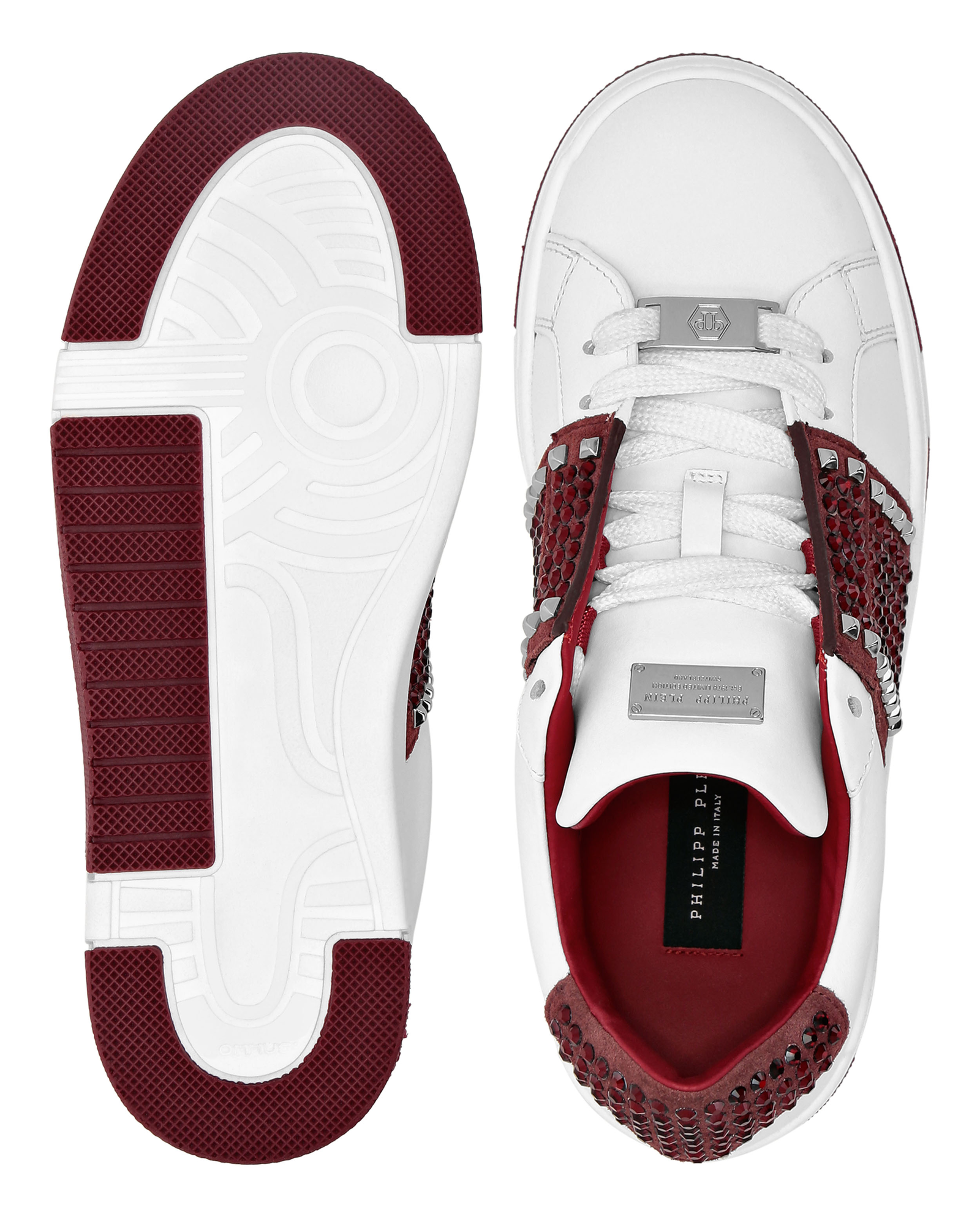 Białe sneakersy z bordowymi kryształkami Strass - Image #2