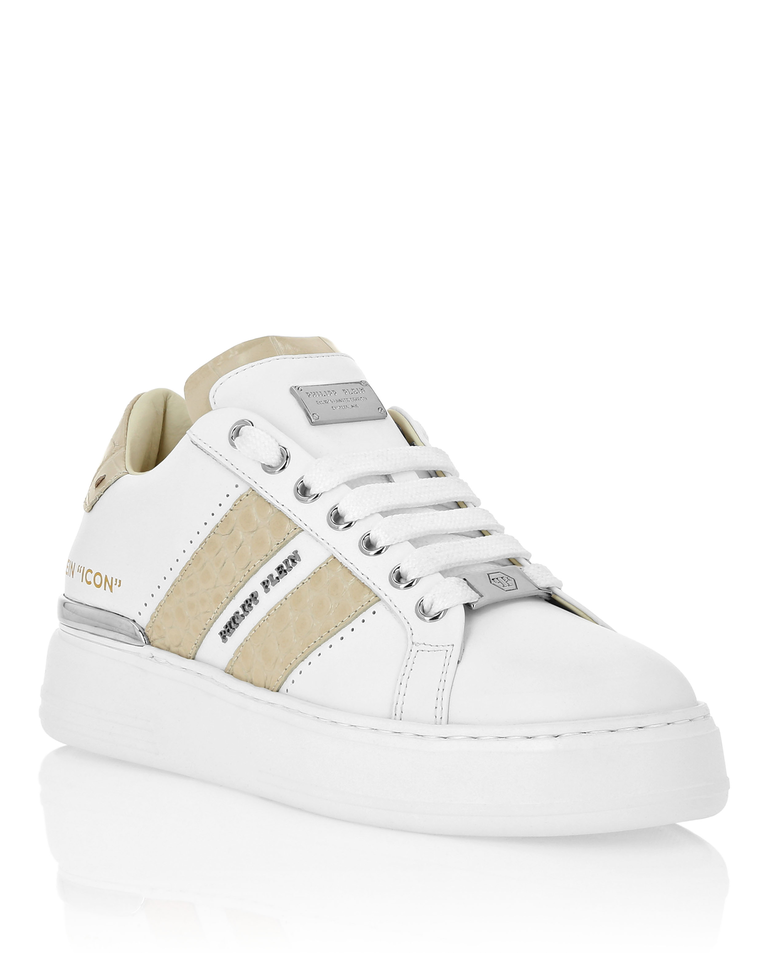 Białe sneakersy z beżowymi detalami Low Top