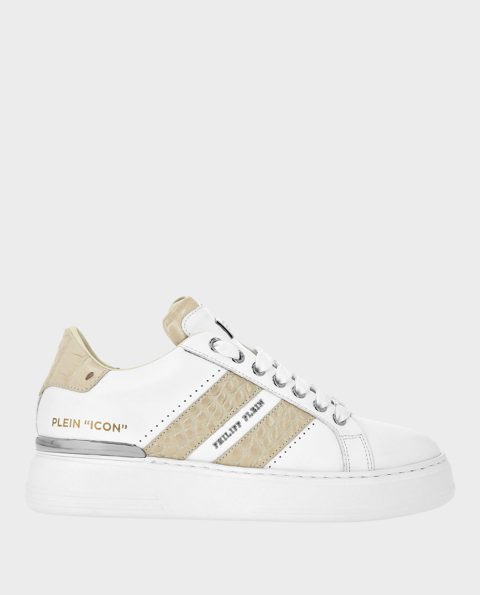 Białe sneakersy z beżowymi detalami Low Top - Image #0