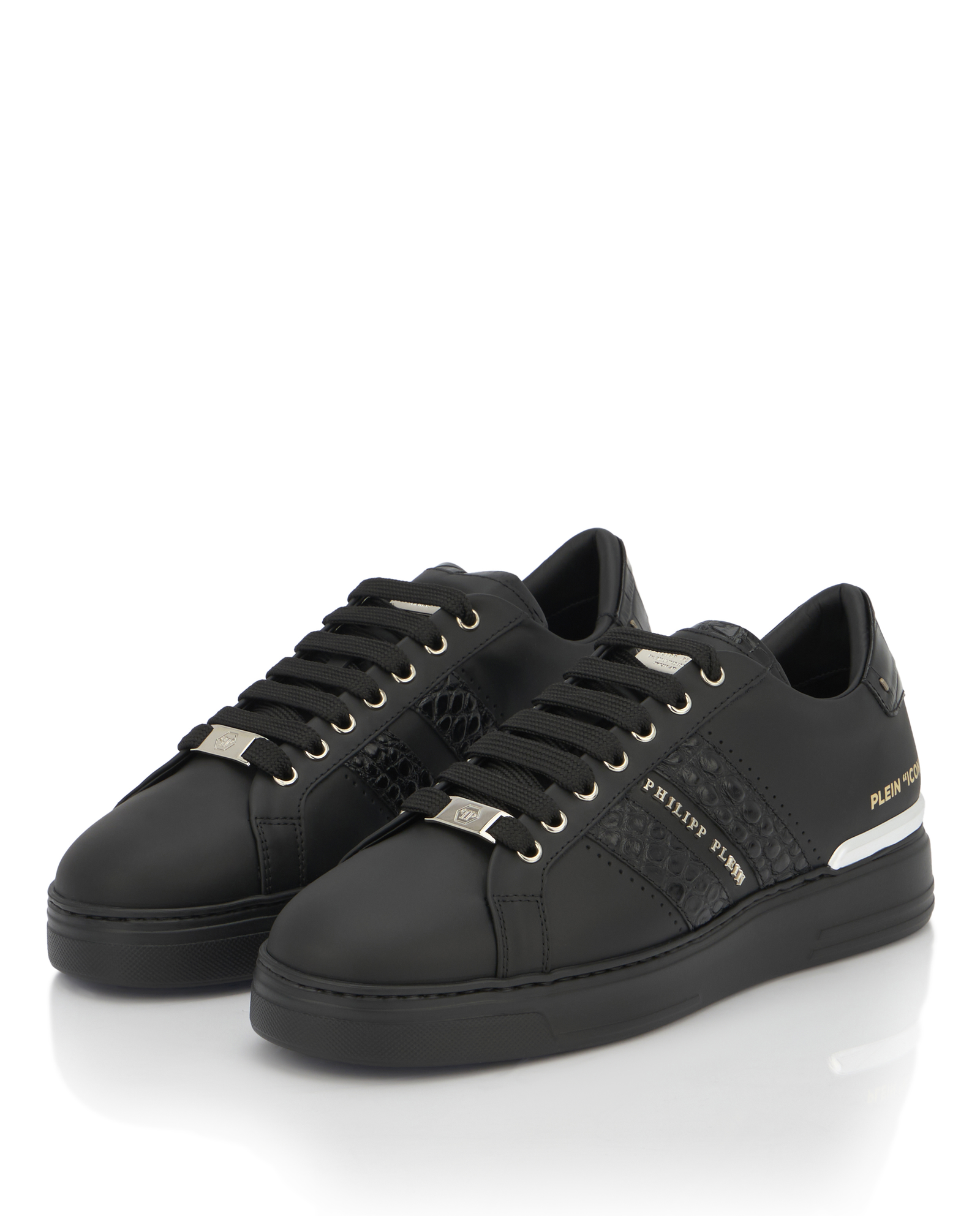 Czarne sneakersy ze srebrnymi detalami Low Top - Image #3