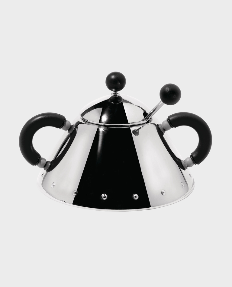 Cukiernica z łyżeczką i czarnymi uchwytami