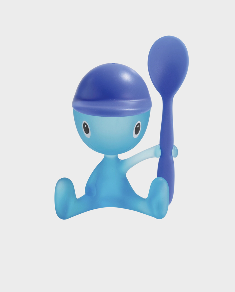 Niebieski kieliszek do jajek z łyżeczką