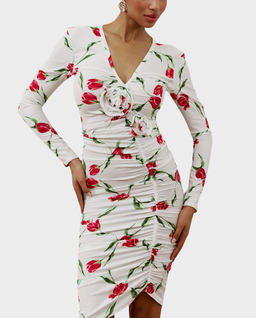 Biała sukienka w róże Amina - Image #0